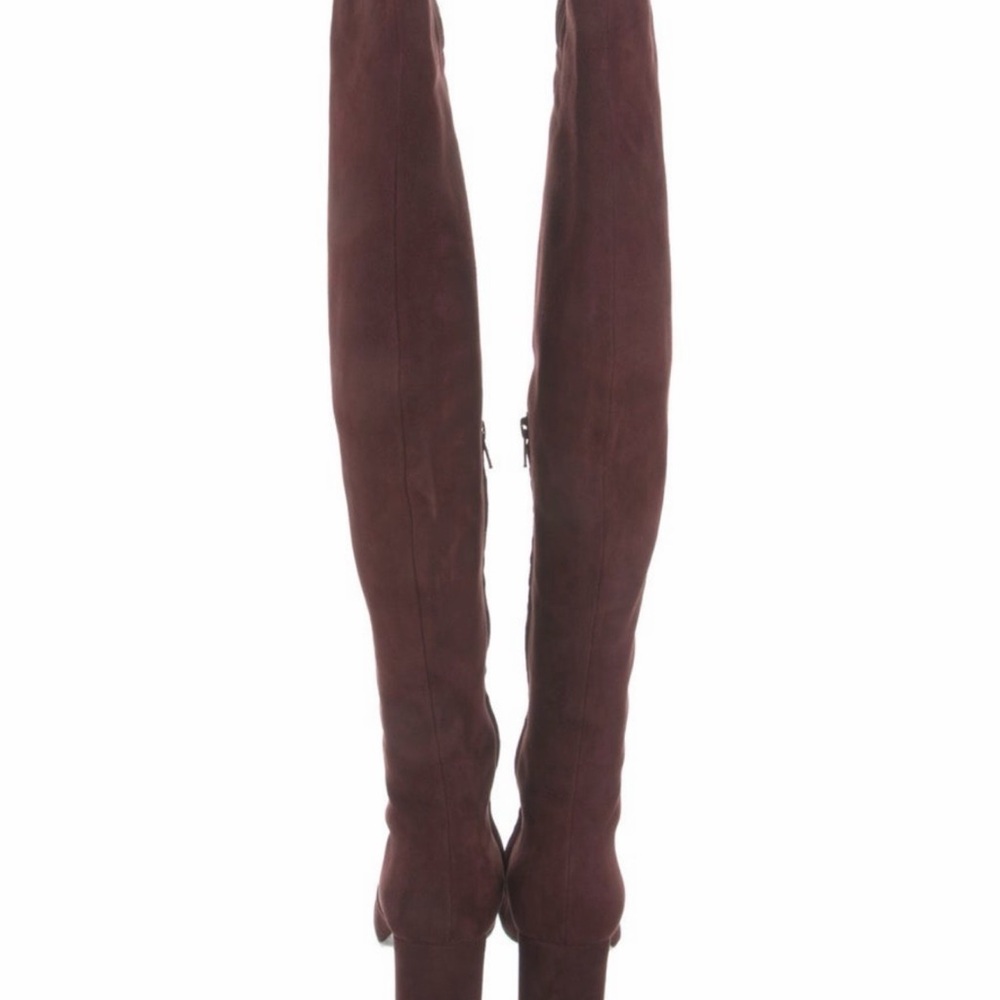 Saint Laurent Over-the-Knee Block Heel Boots in Burgundy Suede - Picture 5 of 6